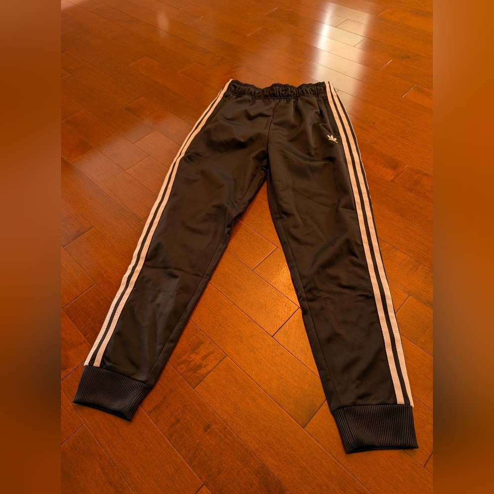 Adidas Black Track Pants with White Stripes